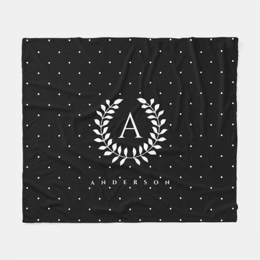 Wit Op Zwarte Lauwerier Monogram Stippenpatroon Fleece Deken (Voorkant (Horizontaal))