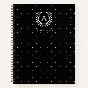 Wit Op Zwarte Lauwerkrans Monogram Stippenpatroon Notitieboek