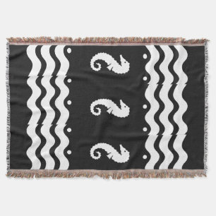 WIT op zwarte ZEEPAARD kust wonen Deken