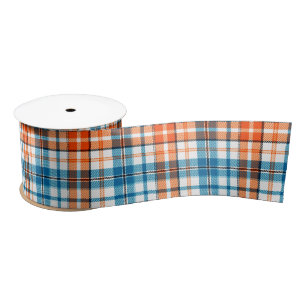 Wit Oranje Blauw Schotse Ruit Ontwerp Lint