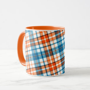 Wit Oranje Blauw Schotse Ruit Ontwerp Mok