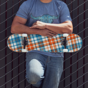 Wit Oranje Blauw Schotse Ruit Ontwerp Skateboard