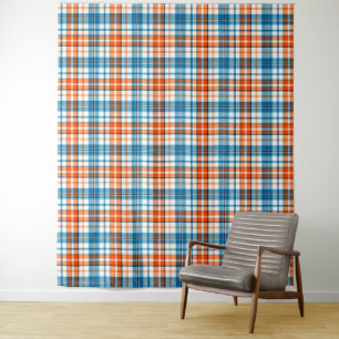 Wit Oranje Blauw Schotse Ruit Ontwerp Wandkleed