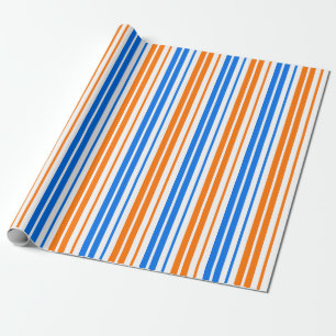 Wit Oranje Blauw Verticaal Strepen Design Cadeaupapier