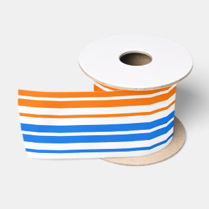 Wit Oranje Blauw Verticaal Strepen Design Lint