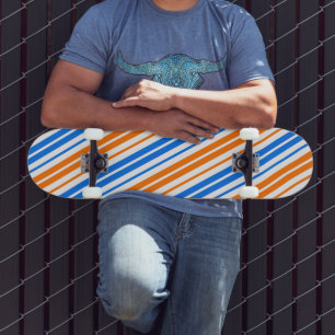 Wit Oranje Blauw Verticaal Strepen Design Skateboard