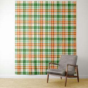 Wit Oranje Groen Geruit Schotse Design Wandkleed