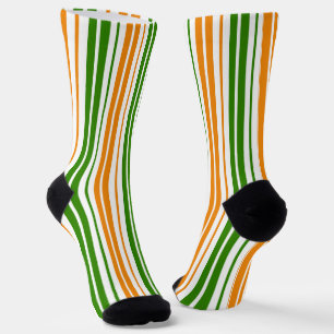Wit Oranje Groen Verticaal Streepjesontwerp Sokken