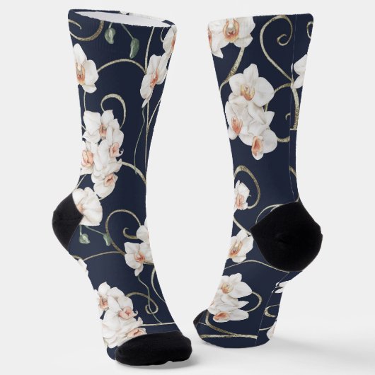 Wit Orchidee Patroon Sokken (Gebogen)