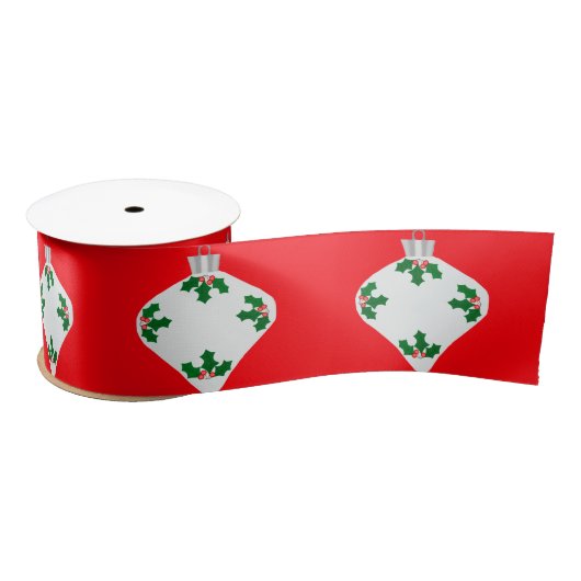 Wit Ornament met Holly Red lint (Spoel)