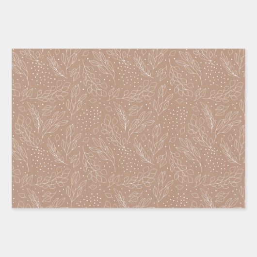 Wit over Kraft Trees, Vogels en Foliage Inpakpapier Vel (Voorkant 3)