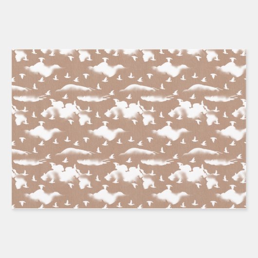 Wit over Kraft Trees, Vogels en Foliage Inpakpapier Vel (Voorkant 2)