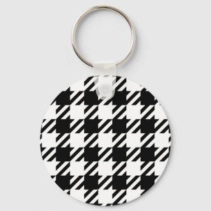 Wit over zwart Houndstooth-patroon Sleutelhanger