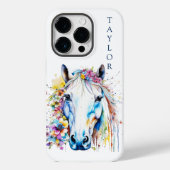  wit paard bloemen gepersonaliseerd Case-Mate iPhone case (Achterkant)