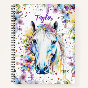  Wit Paard Bloemen Gepersonaliseerd Schetsboek Notitieboek