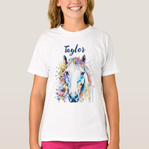 wit paard bloemen gepersonaliseerd t-shirt