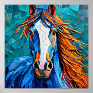 Wit Paard Elegant Mozaïek Fantasie Kunst Poster