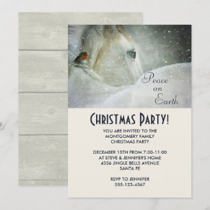 Wit Paard en Vogel Winter Kerstfeest Kaart