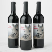 wit paard foto kerst wijn etiket (Flessen)