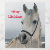 wit paard foto kerst wijn etiket (Enkel label)