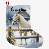 wit paard gepersonaliseerde kerst grote kerstsok (Voorkant)