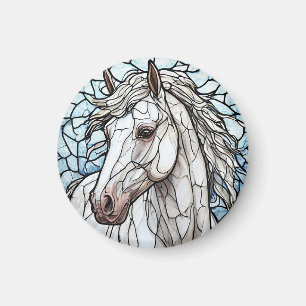 Wit Paard glas in lood Magneet