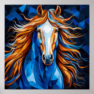 Wit Paard 🐎✨ Gouden Manen Elegant Mozaïek Fantasi Poster