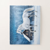 Wit paard in winterbos legpuzzel (Verticaal)