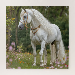 Wit Paard met Golvende Manen Legpuzzel