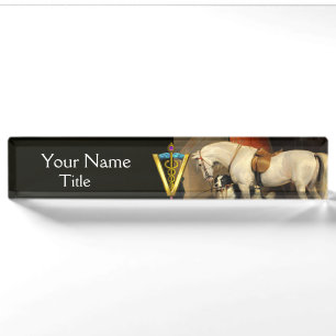 Wit Paard met Honden/CADUCEUS VETERINAIR SYMBOOL Naambordje