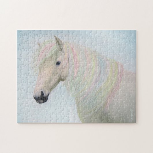 Wit paard met pastelhaar legpuzzel (Horizontaal)