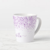 Wit paars glitter-naamscript latte mok (Rechterhoek)