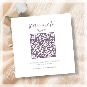 Wit & Paarse   Bruiloft RSVP QR Code Informatiekaartje