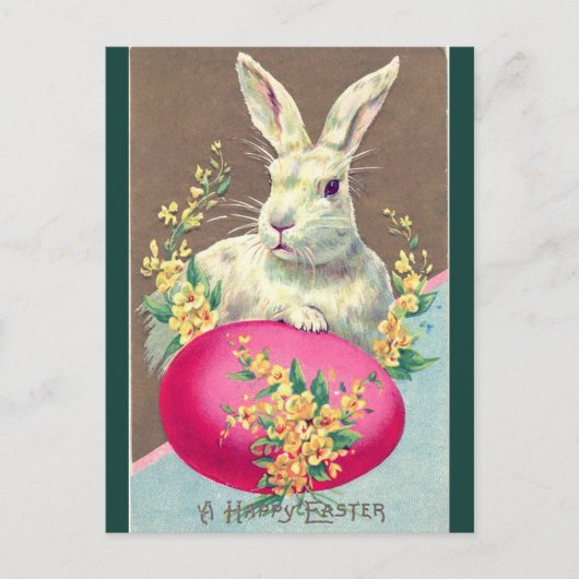 wit paashaas met felroze eitje briefkaart (Voorkant)