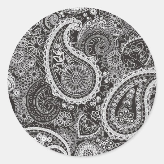 wit paisley-patroon ronde sticker (Voorkant)
