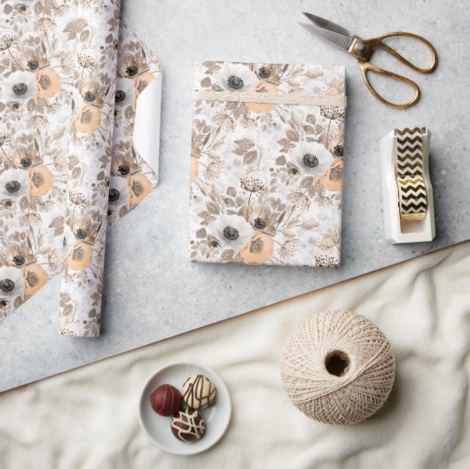 Wit, perzik bloemen, elegant cadeaupapier (Crafts)