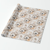 Wit, perzik bloemen, elegant cadeaupapier (Uitgerold)