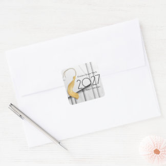 Wit Pet en jurk met gouden kwastje vierkante Stick Sticker
