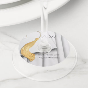 Wit Pet en jurk met gouden kwastje wijnglas Label
