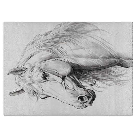 wit pikkend paard snijplank (Voorkant)