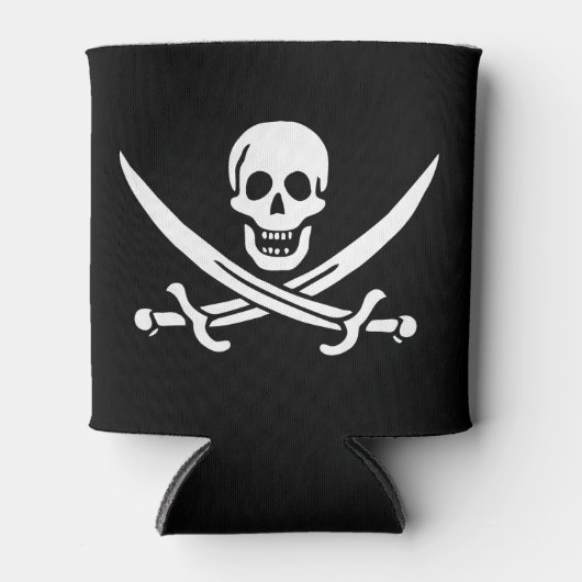 Wit, Piraat Vlag Calico Jack, Schedel & Cutlass Blikjeskoeler (Voorkant)