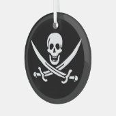 Wit, Piraat Vlag Calico Jack, Schedel & Cutlass Glas Ornament (Voorkant links)