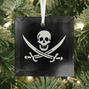 Wit, Piraat Vlag Calico Jack, Schedel & Cutlass Glas Ornament