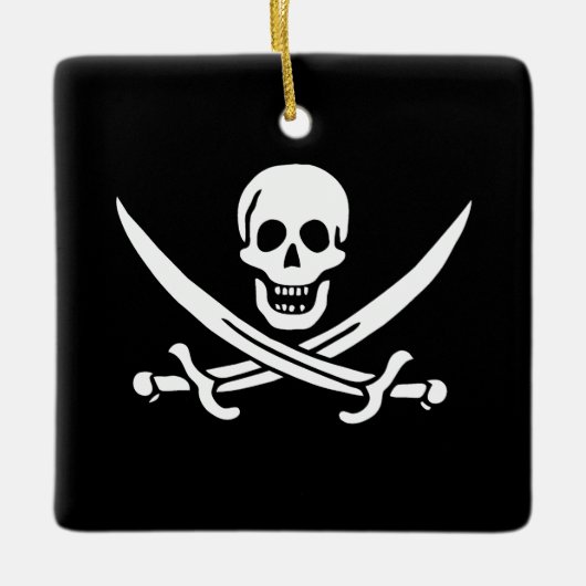 Wit, Piraat Vlag Calico Jack, Schedel & Cutlass Keramisch Ornament (Voorkant)