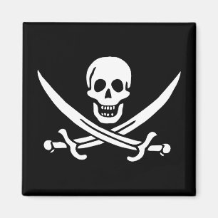 Wit, Piraat Vlag Calico Jack, Schedel & Cutlass Magneet