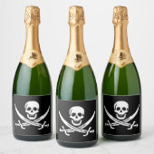 Wit, Piraat Vlag Calico Jack, Schedel & Cutlass Sparkling Wijnetiket (Flessen)