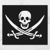 Wit, Piraat Vlag Calico Jack, Schedel & Cutlass Sparkling Wijnetiket (Enkel label)