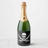 Wit, Piraat Vlag Calico Jack, Schedel & Cutlass Sparkling Wijnetiket (Voorkant)