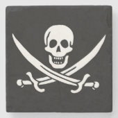 Wit, Piraat Vlag Calico Jack, Schedel & Cutlass Stenen Onderzetter (Voorkant)