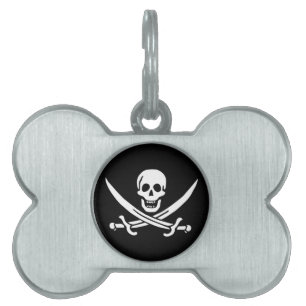 Wit, Piratenvlag Calico Jack, Schedel & Sabel Huisdieren Naamplaatje